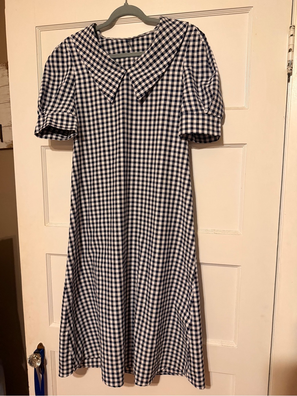 SHEIN Navy and White Gingham Midi Dress